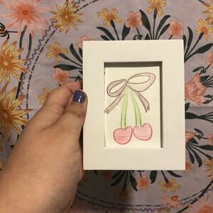 Hand crafted Cherry Illustration in White Frame